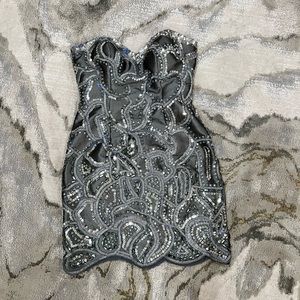 Jovani Silver Beaded Mini Dress size 4